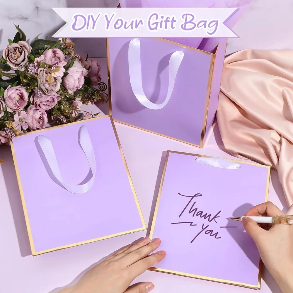 5 Pack Metallic Paper Gift Bags with Handle and Tissue 9 x 7 x 3.1
